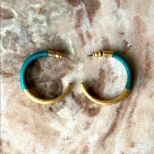 Color Block Turquoise Embroidered Matte Gold Hoops